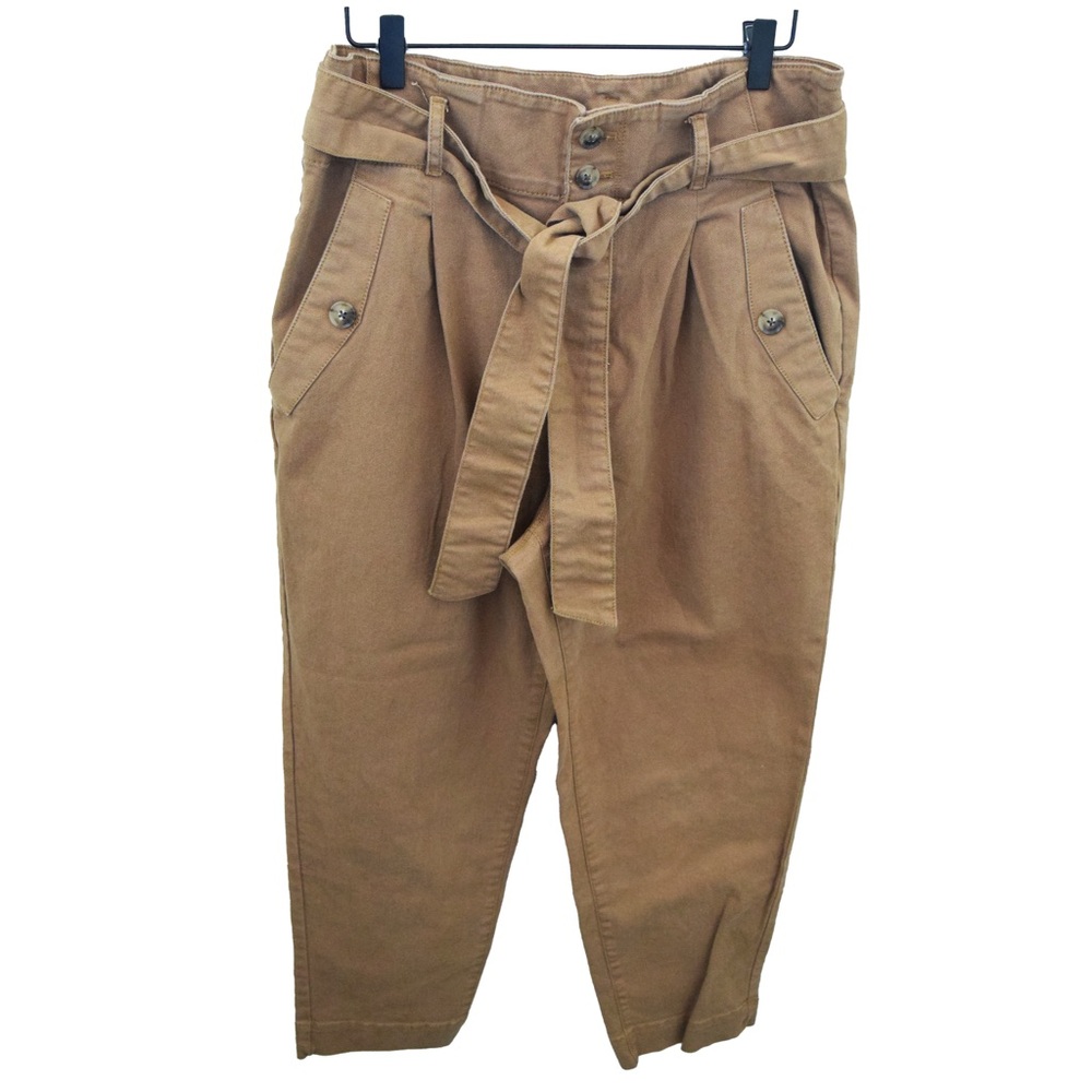 LOFT High Waist Chino Pants Womens Size 8 Tan Brown Tie Waist Relaxed Ankle
